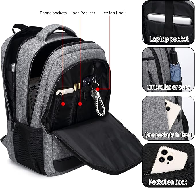 QINOL Travel Laptop Backpack- GREY - Image 3