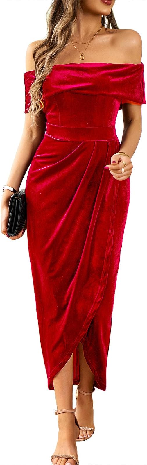 SYKT Women's Off The Shoulder Bodycon Maxi Dress