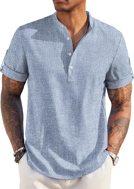 SM1 COOFANDY Men's Casual Henley Shirt Short