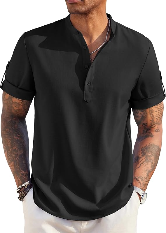 COOFANDY Men's Casual Henley Shirt Short - Image 3