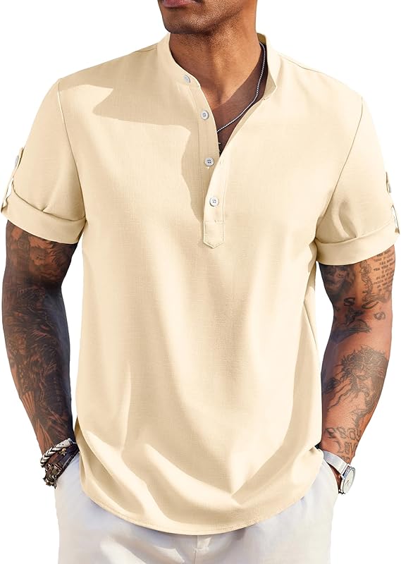 COOFANDY Men's Casual Henley Shirt Short - Image 4